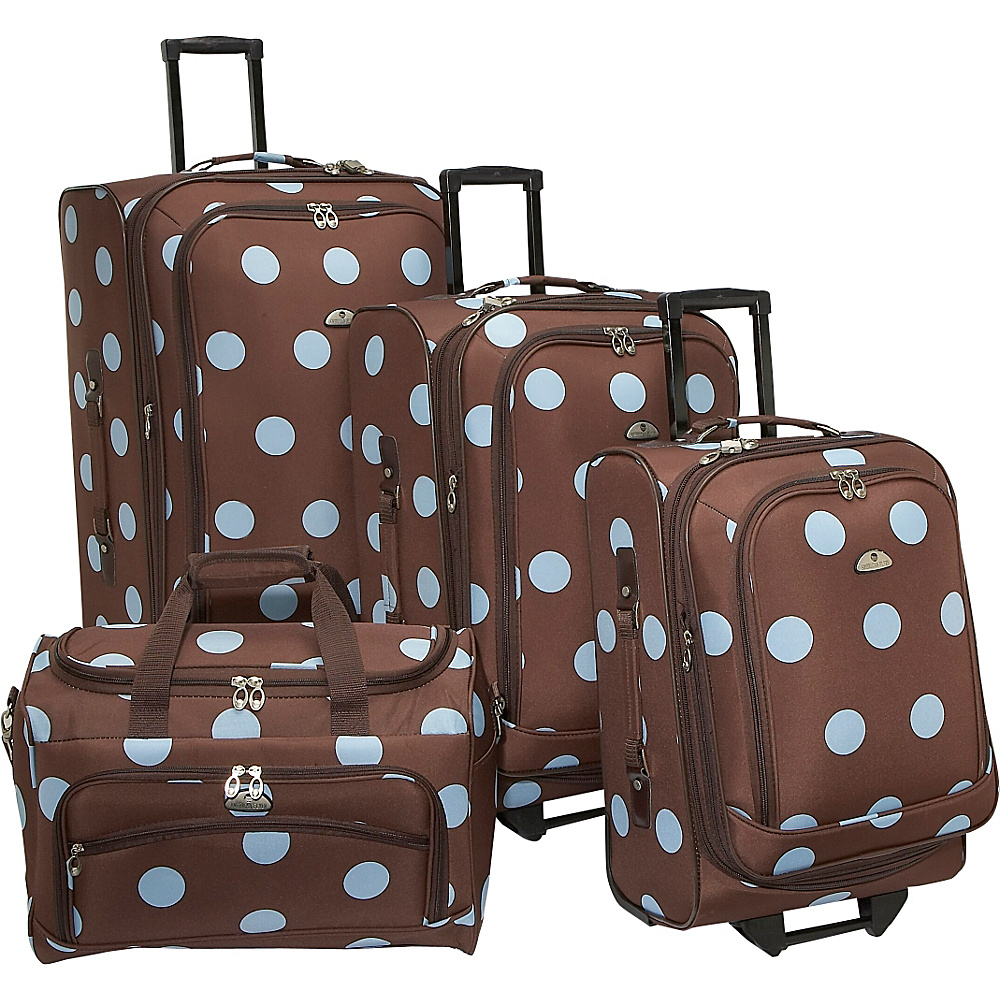 American Flyer Grande Dots 4 Piece Luggage Set Brown Blue American Flyer Luggage Sets