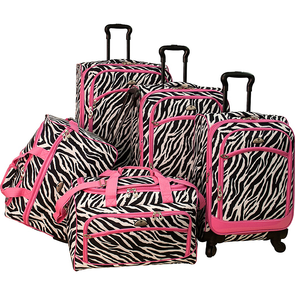 American Flyer Animal Print 5 Piece Spinner Luggage Zebra Pink American Flyer Luggage Sets