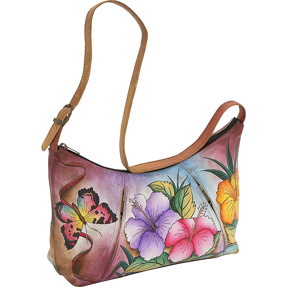 Anuschka Medium Hobo Hawaian Hibiscus Anuschka Leather Handbags