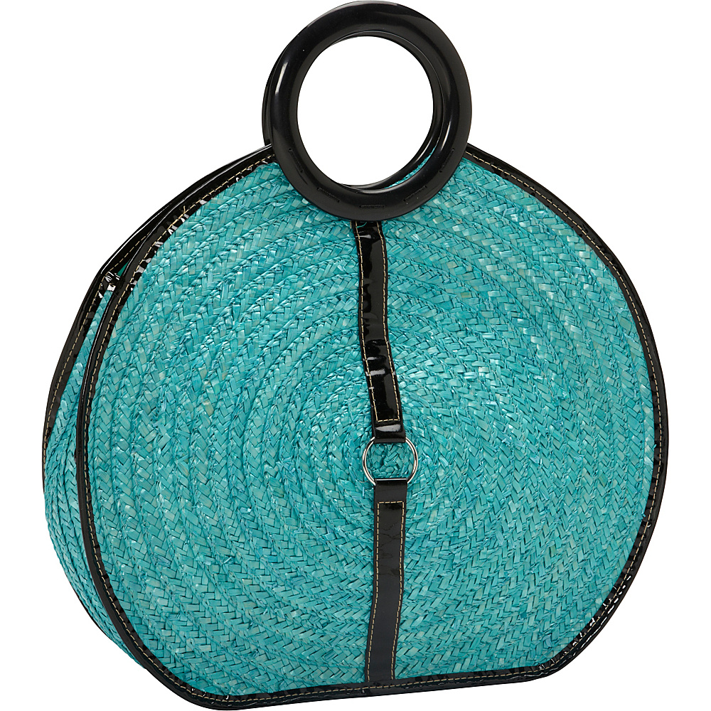 Magid Milan Straw Top Handle Bracelet Round Bag Turquoise Magid Straw Handbags
