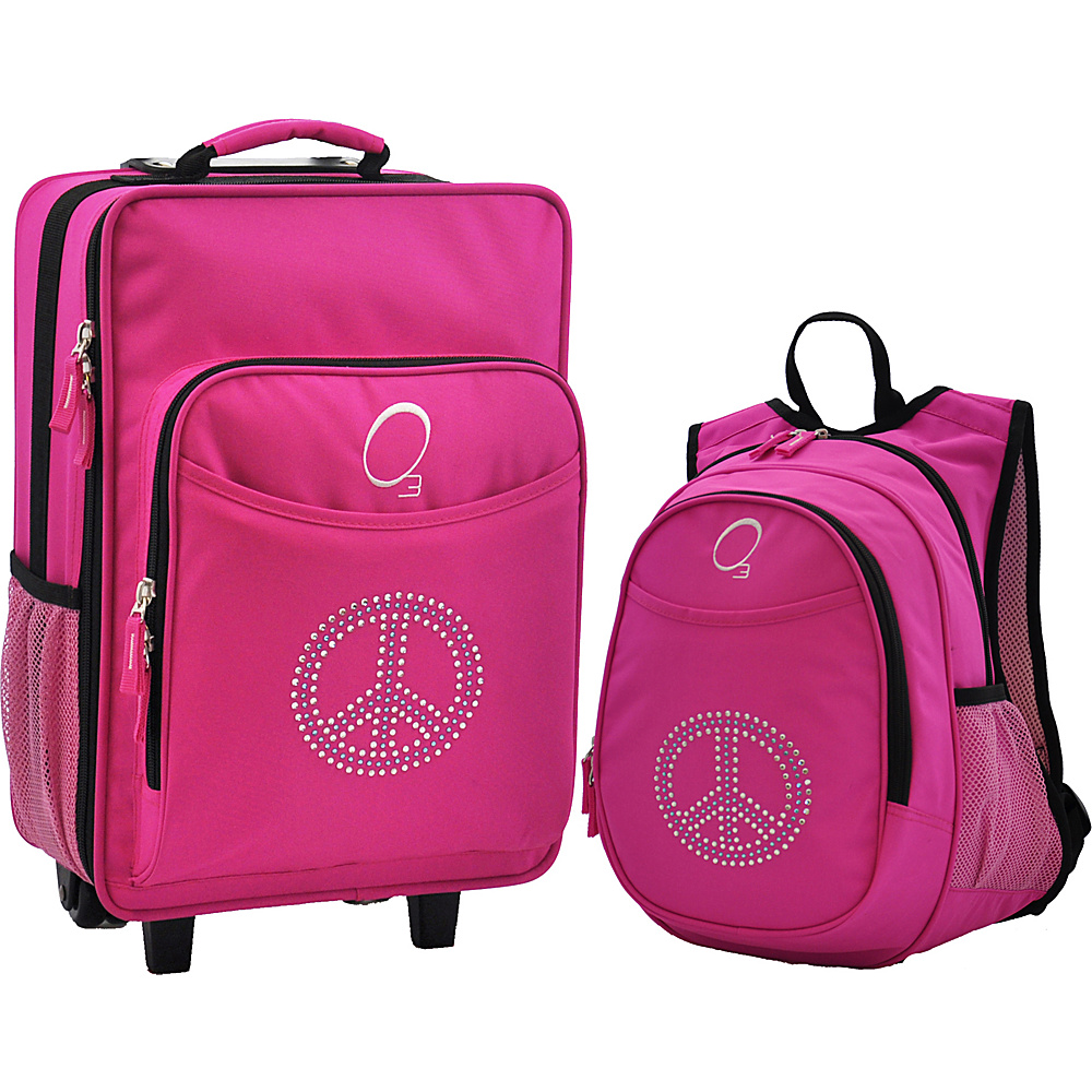 Obersee Kids Peace Luggage and Backpack Set With Integrated Cooler Pink Bling Rhinestone Peace Obersee Softside Carry On