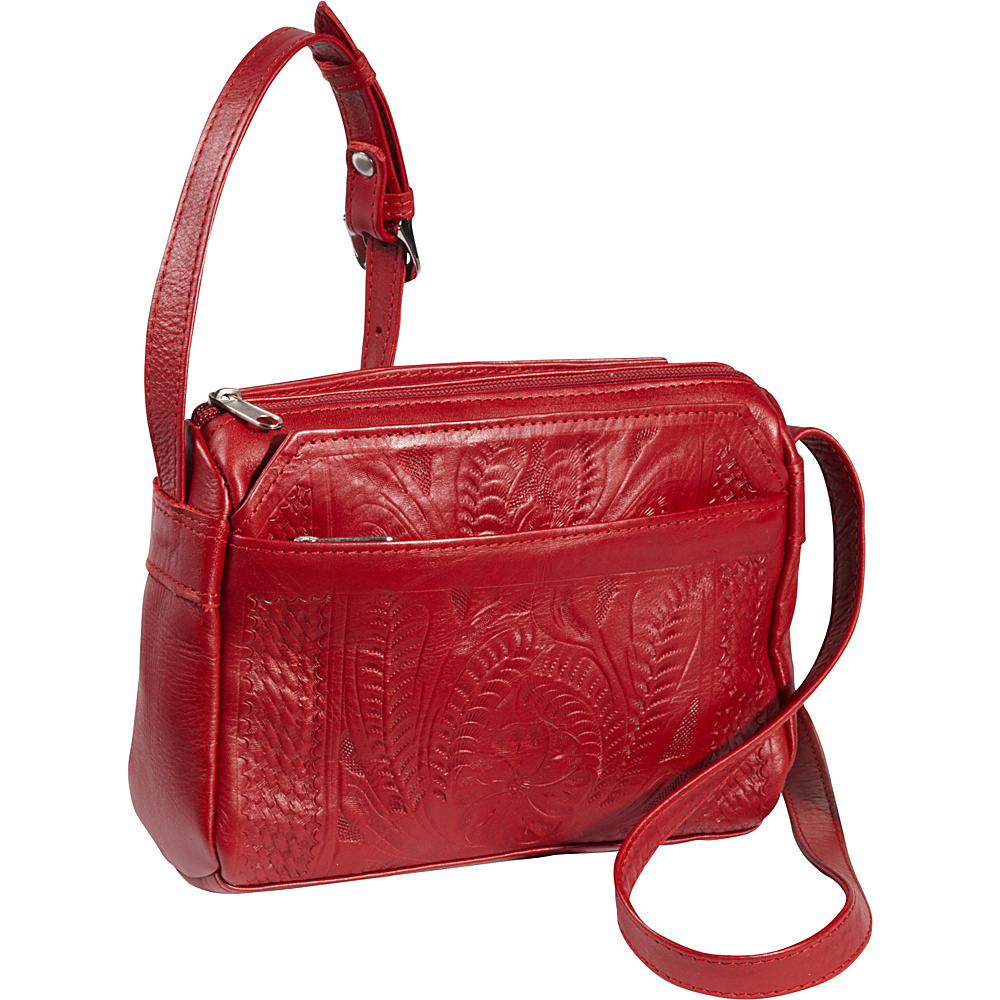 Ropin West Small Multipocket Shoulder Bag Red Ropin West Leather Handbags