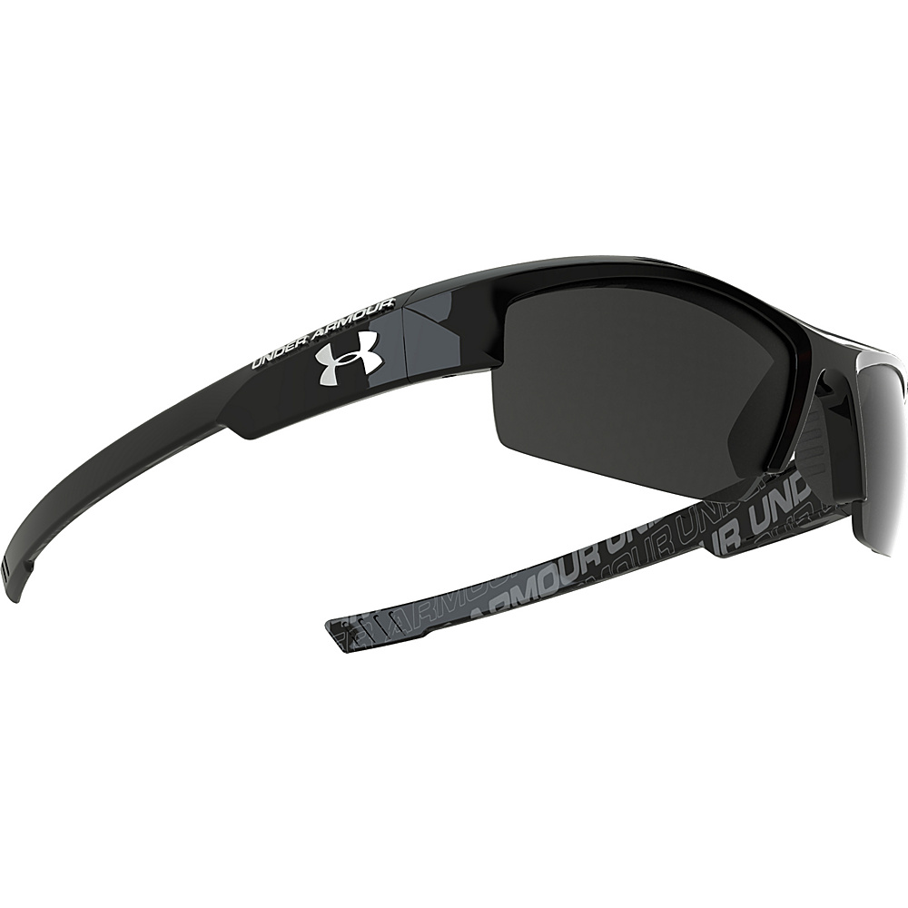 Under Armour Eyewear Nitro Youth Sunglasses Shiny Black w Charcoal Rubber and Repeating Wordm Under Armour Eyewear Sunglasses
