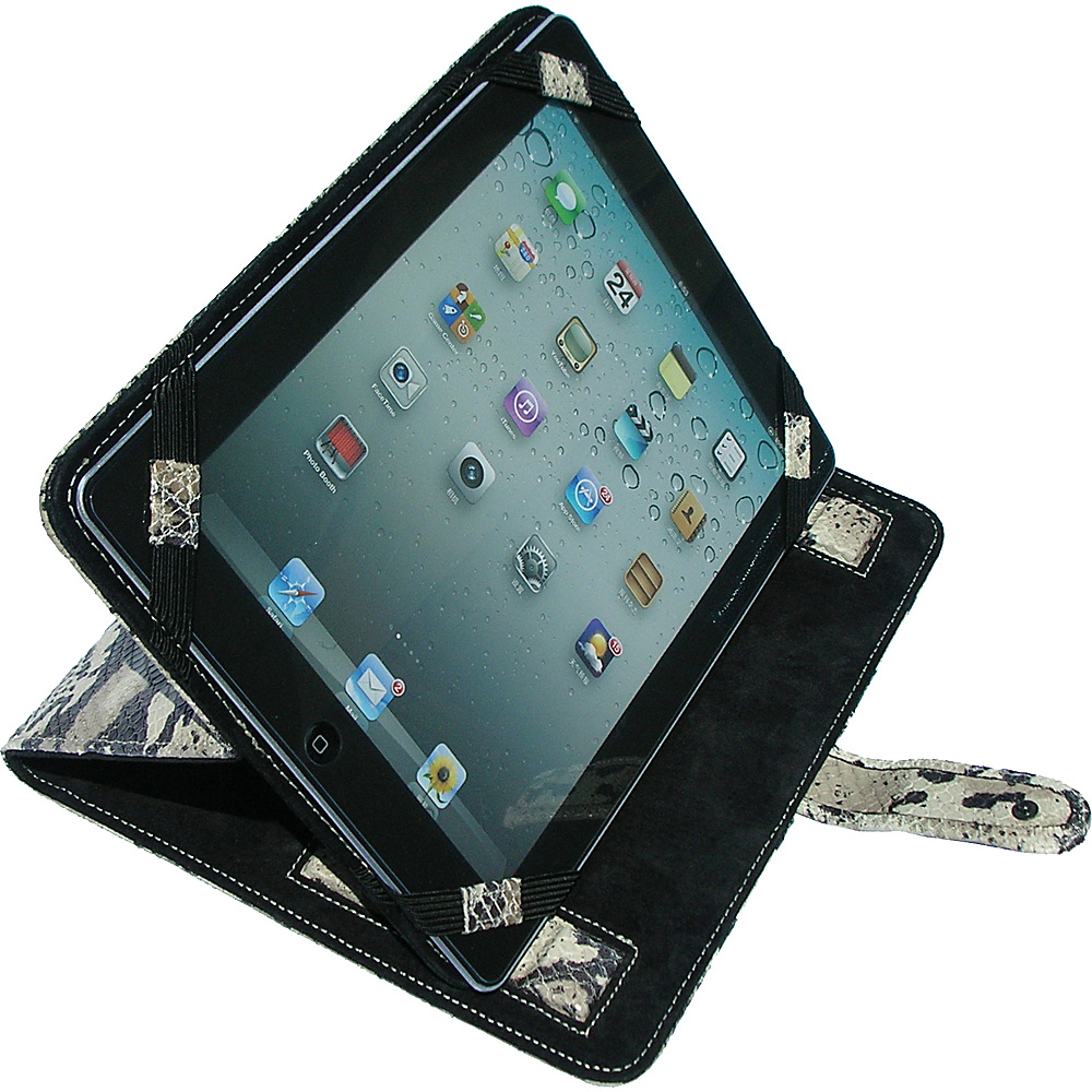 pb travel Luxury Exotic Python Embossed Leather Stand Up IPad Cover Charcoal Grey pb travel Electronic Cases