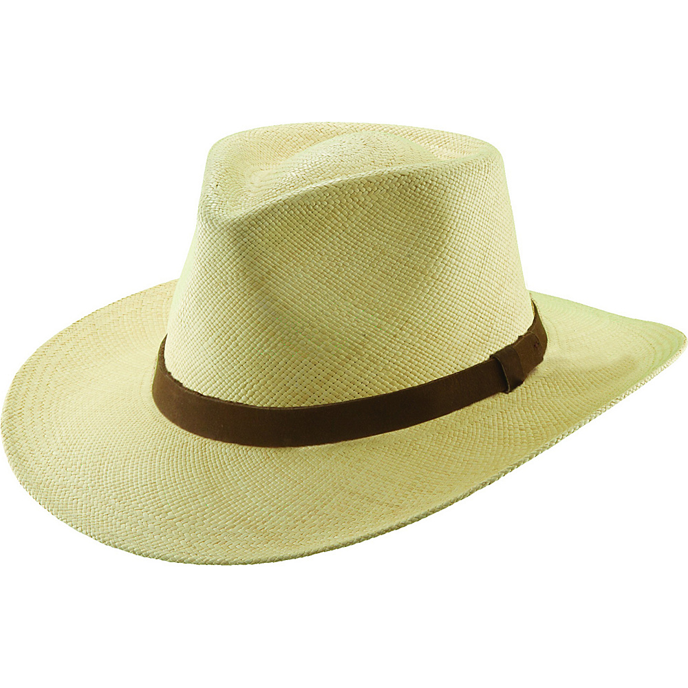 Scala Hats Panama Outback Leather Trim Natural Medium Scala Hats Hats Gloves Scarves