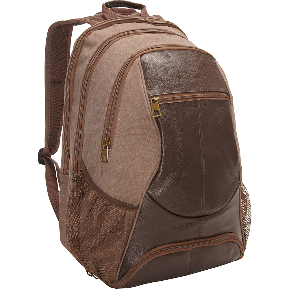 R R Collections Leather Canvas Laptop Backpack With Shoe Compartment Brown R R Collections Business Laptop Backpacks