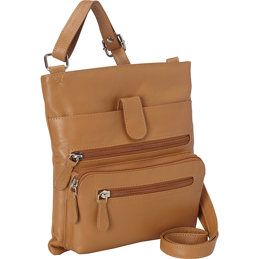 R R Collections Leather Crossbody with Zip Around Pocket Camel R R Collections Leather Handbags
