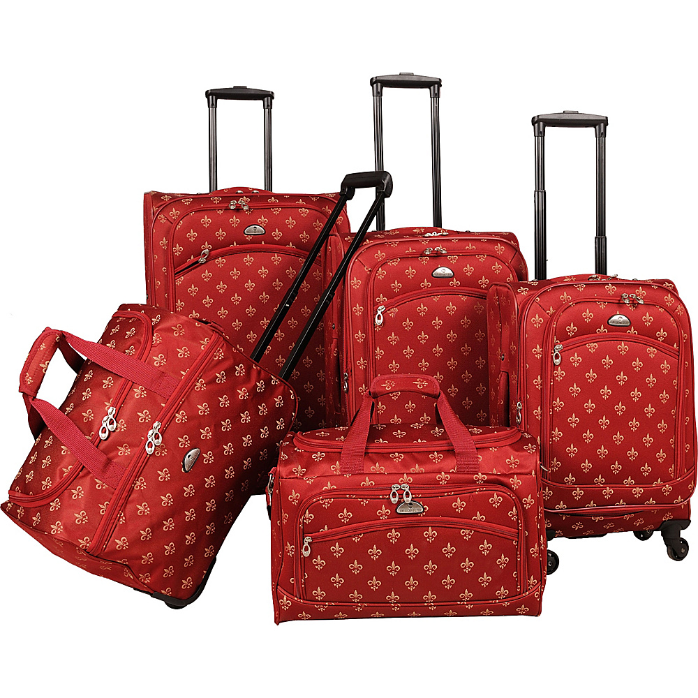 American Flyer Fleur de lis 5 Piece Spinner Set Red American Flyer Luggage Sets
