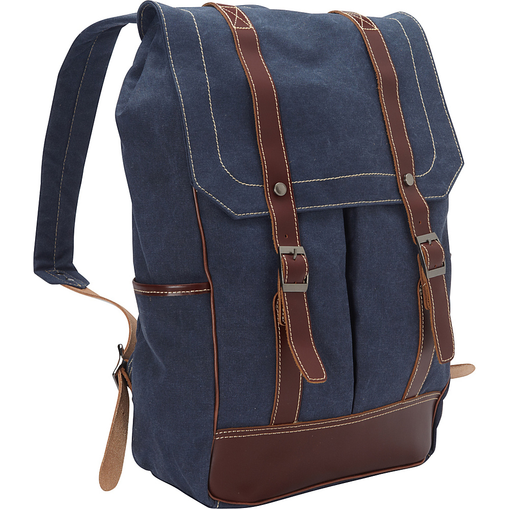 Vagabond Traveler Cowhide Leather Cotton Canvas Backpack Blue Vagabond Traveler Everyday Backpacks