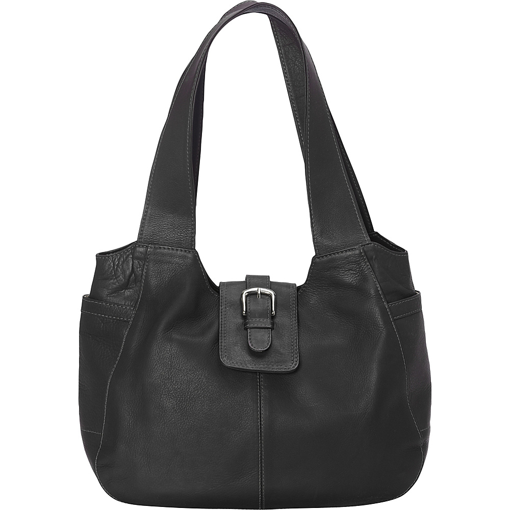 Piel Small Flap Hobo Bag Black - Piel Leather Handbags