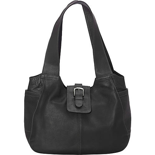 Piel Small Flap Hobo Bag Black - Piel Leather Handbags