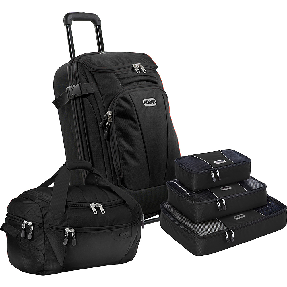 eBags Value Set TLS Companion Duffel TLS Mini 21 Wheeled Duffel Packing Cube 3pc Set Solid Black eBags Luggage Sets