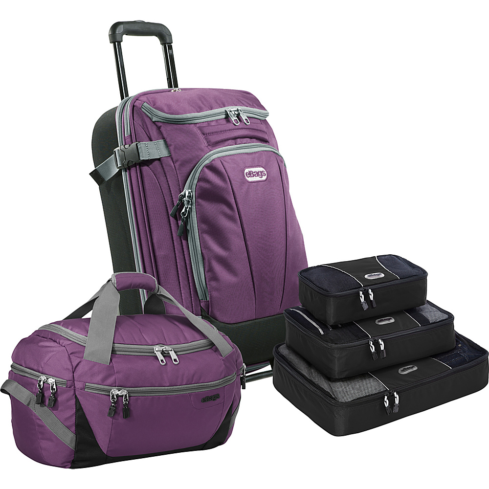 eBags Value Set TLS Companion Duffel TLS Mini 21 Wheeled Duffel Packing Cube 3pc Set Eggplant eBags Luggage Sets