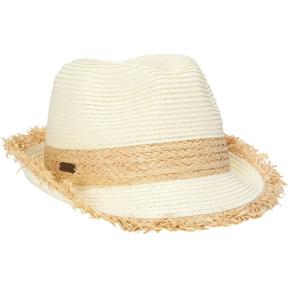 Sun N Sand Paper Braid Fedora with Fringe Brim Cream Sun N Sand Hats Gloves Scarves