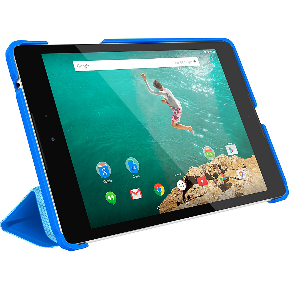 rooCASE Origami 3D Slim Shell Case for Nexus 9 Tablet Pacific Blue Barbados Blue rooCASE Electronic Cases