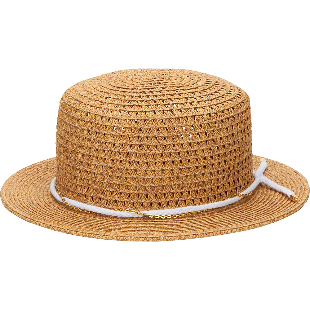 San Diego Hat Ultrabraid Boater Hat with Twisted Rope and Gold Chain Trim Natural San Diego Hat Hats