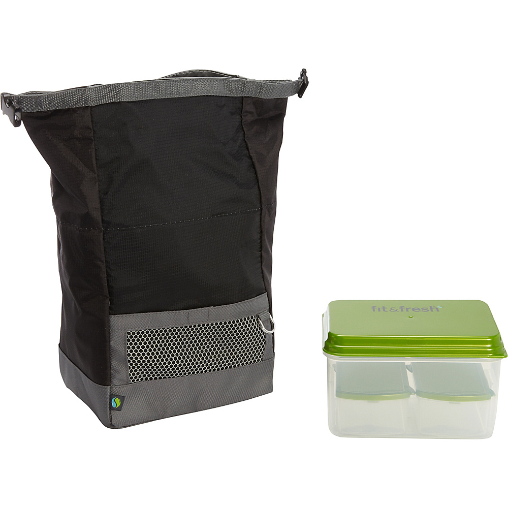 Fit Fresh Sporty Insulated Lunch Bag Kit with Reusable Containers Black Nylon Fit Fresh Travel Coolers