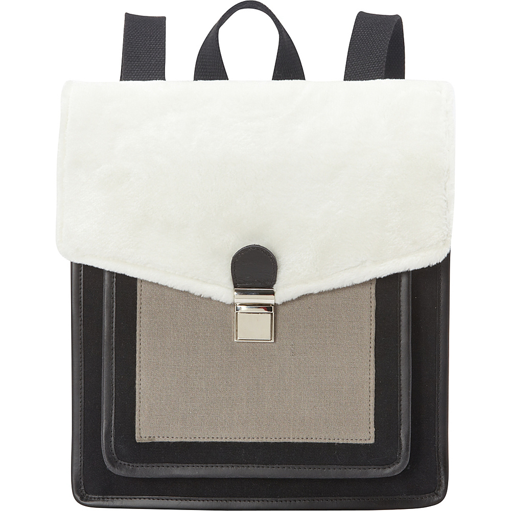 Sharo Leather Bags Canvas, Leather and Wool Blend Black/Grey/White Backpack Black/Grey/White Three Tone - Sharo Leather Bags Fabric Handbags