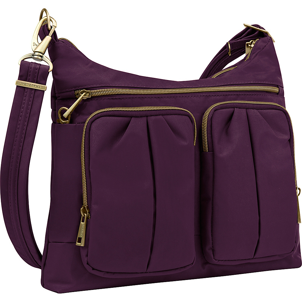 Travelon Anti Theft Signature Twin Pocket Hobo Purple Gray Travelon Fabric Handbags