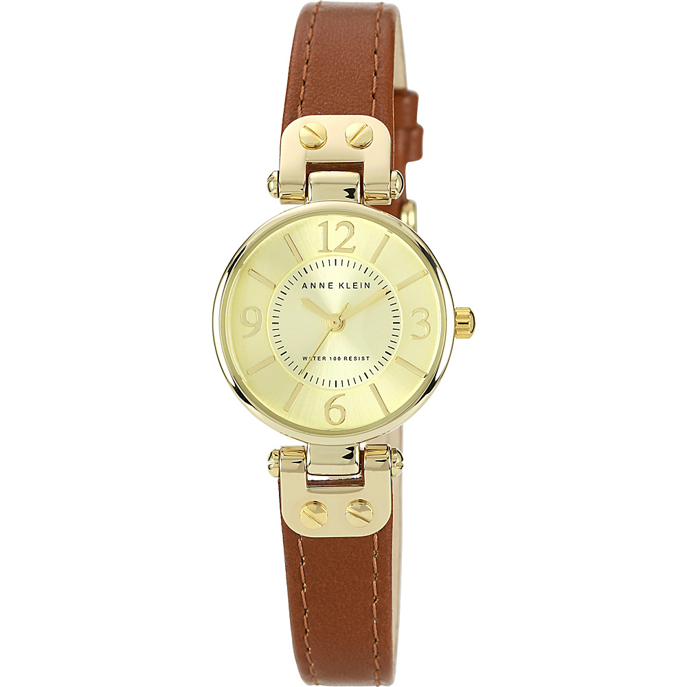 Anne Klein Watches Gold Tone and Brown Leather Strap Watch Brown Anne Klein Watches Watches