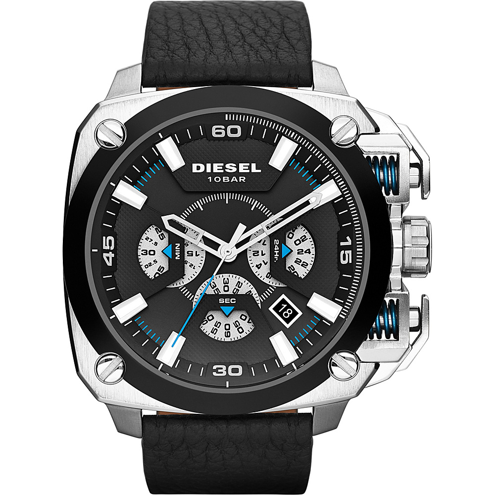 Diesel Watches BAMF Leather Watch Black Silver Diesel Watches Watches
