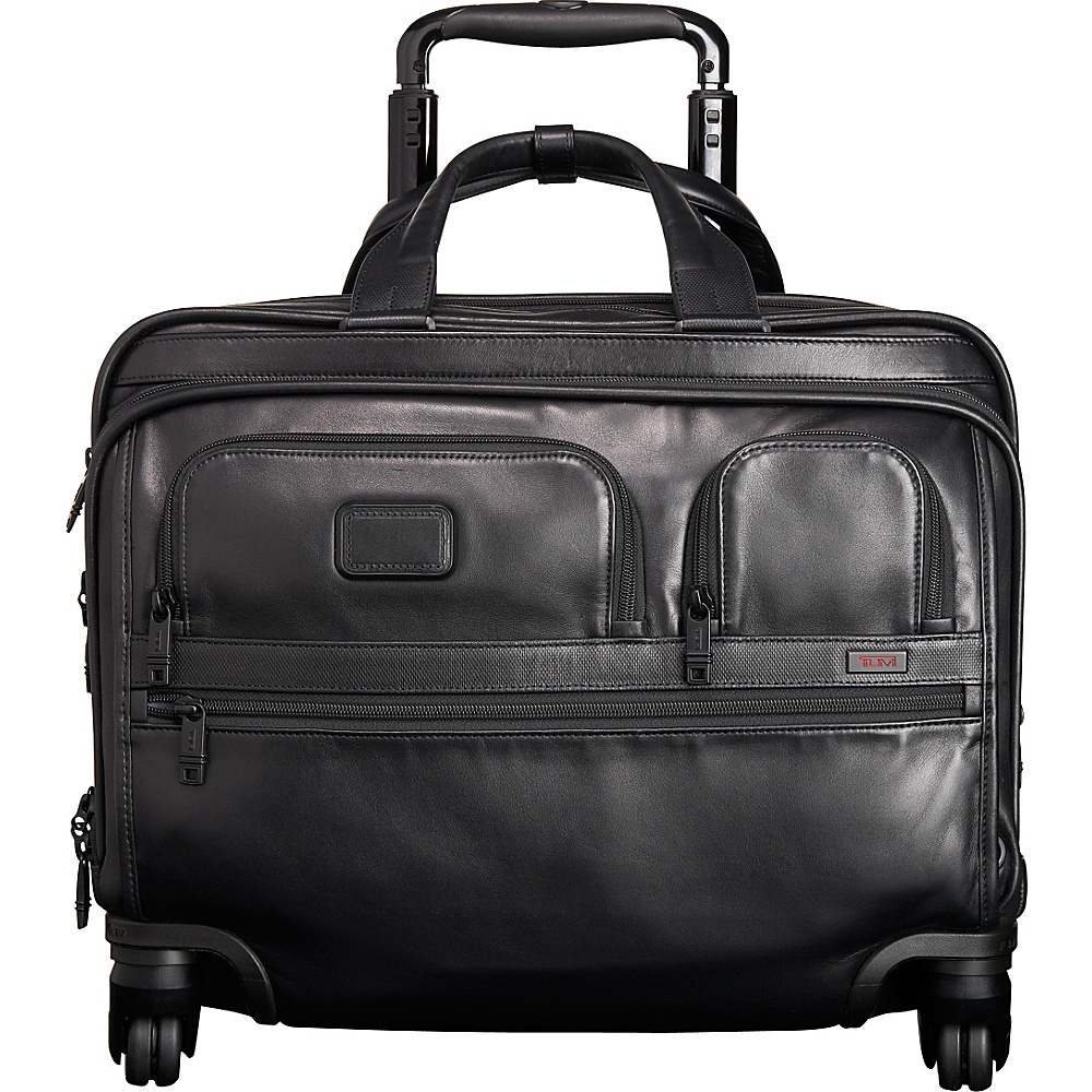 Tumi Alpha 2 4 Wheeled Deluxe Leather Brief with Laptop Case Black D 2 Tumi Wheeled Business Cases