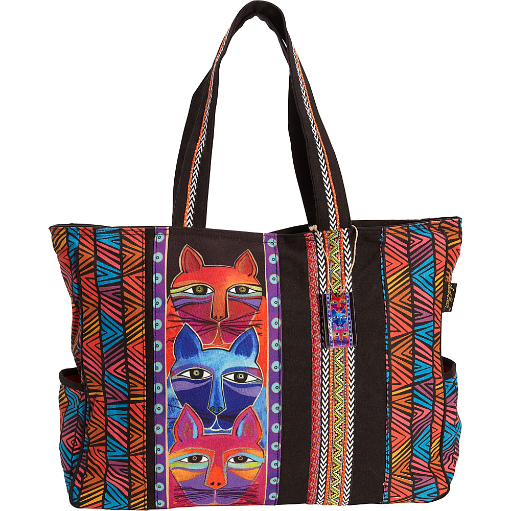 Laurel Burch Stacked Whiskered Cats Oversized Tote Multi Laurel Burch Fabric Handbags