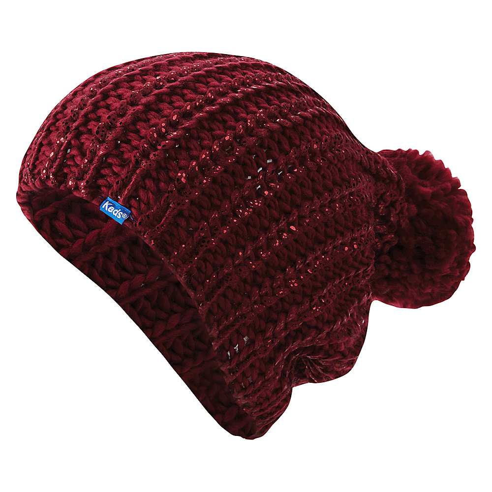 Keds Metallic Coated Knit Pom Beanie Beet Red Keds Hats Gloves Scarves