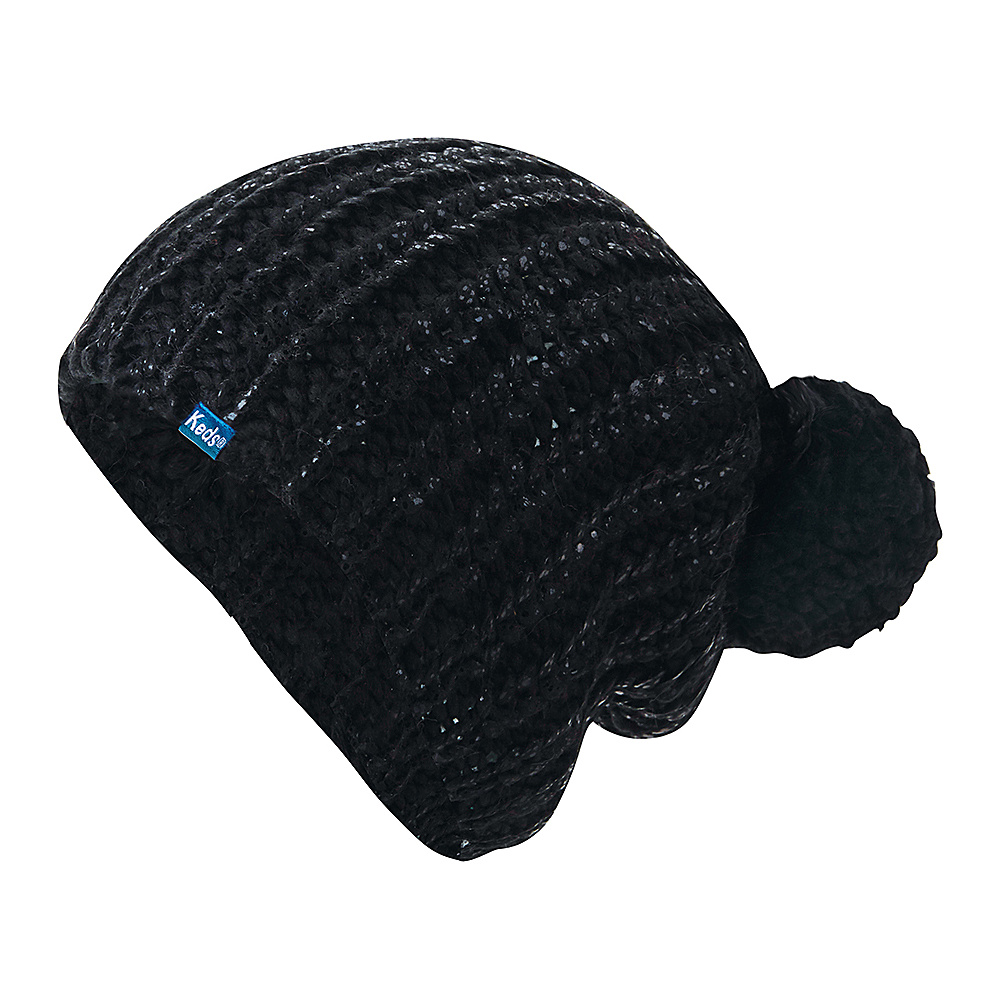 Keds Metallic Coated Knit Pom Beanie Black Keds Hats Gloves Scarves