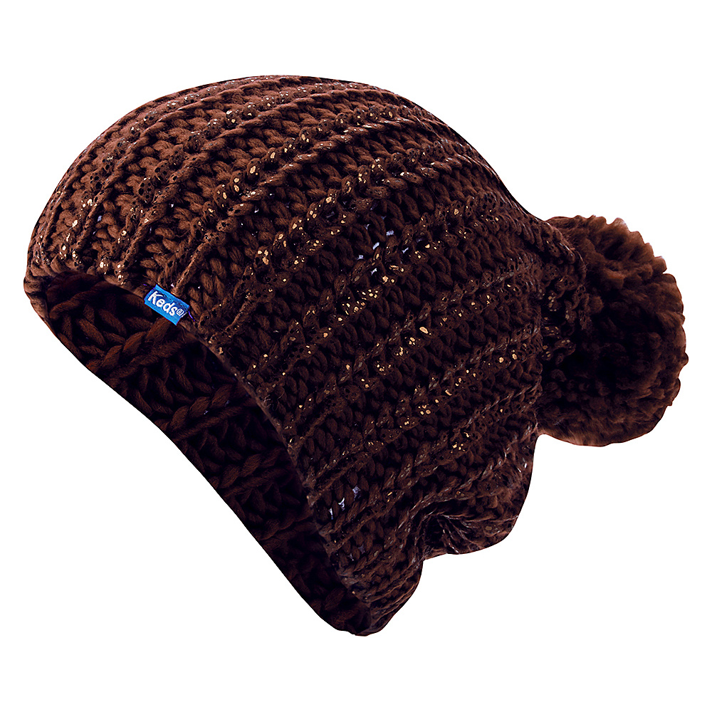 Keds Metallic Coated Knit Pom Beanie Cocoa Brown Keds Hats Gloves Scarves