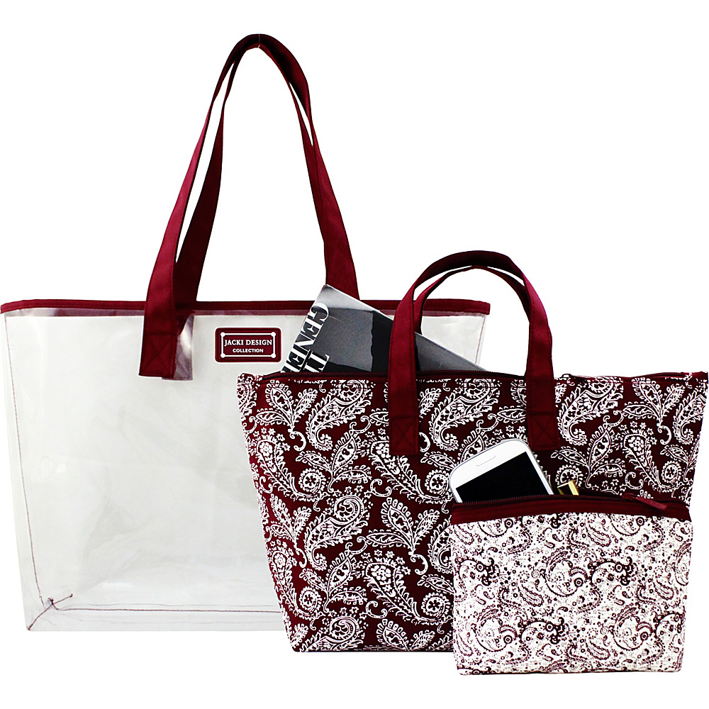 Jacki Design Mystique 3 Piece Tote Bag Set Red Jacki Design Fabric Handbags