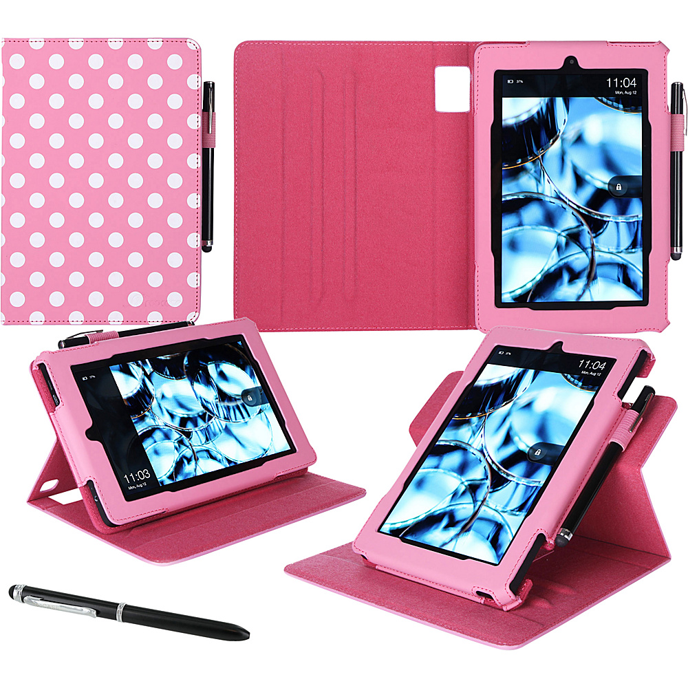 rooCASE Amazon Kindle Fire HD8 2015 Case Dual View Pro Folio Smart Cover Stand Polka Dot Pink rooCASE Electronic Cases