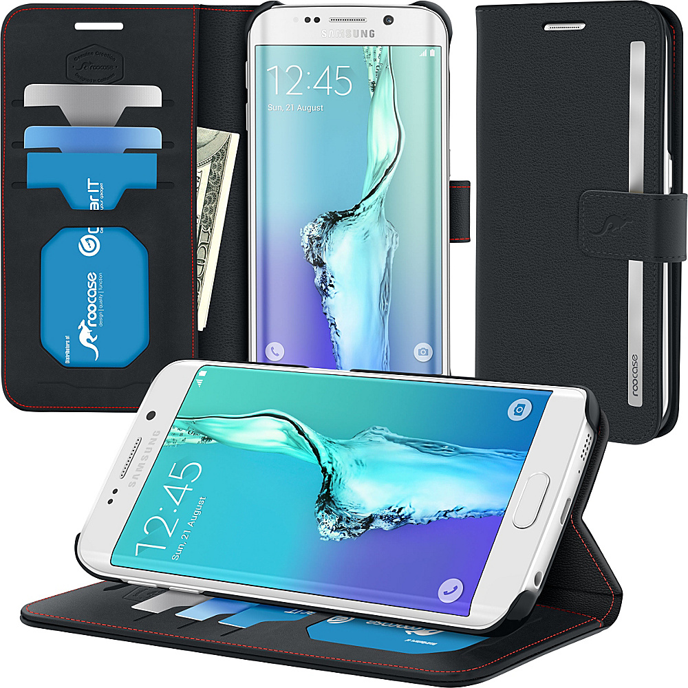 rooCASE Samsung Galaxy S6 Edge Case Prestige Folio Cover Black rooCASE Electronic Cases