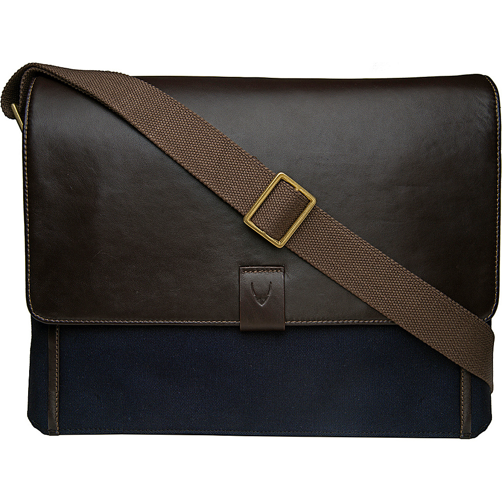 Hidesign Aiden Canvas Leather Laptop Messenger Blue Hidesign Messenger Bags