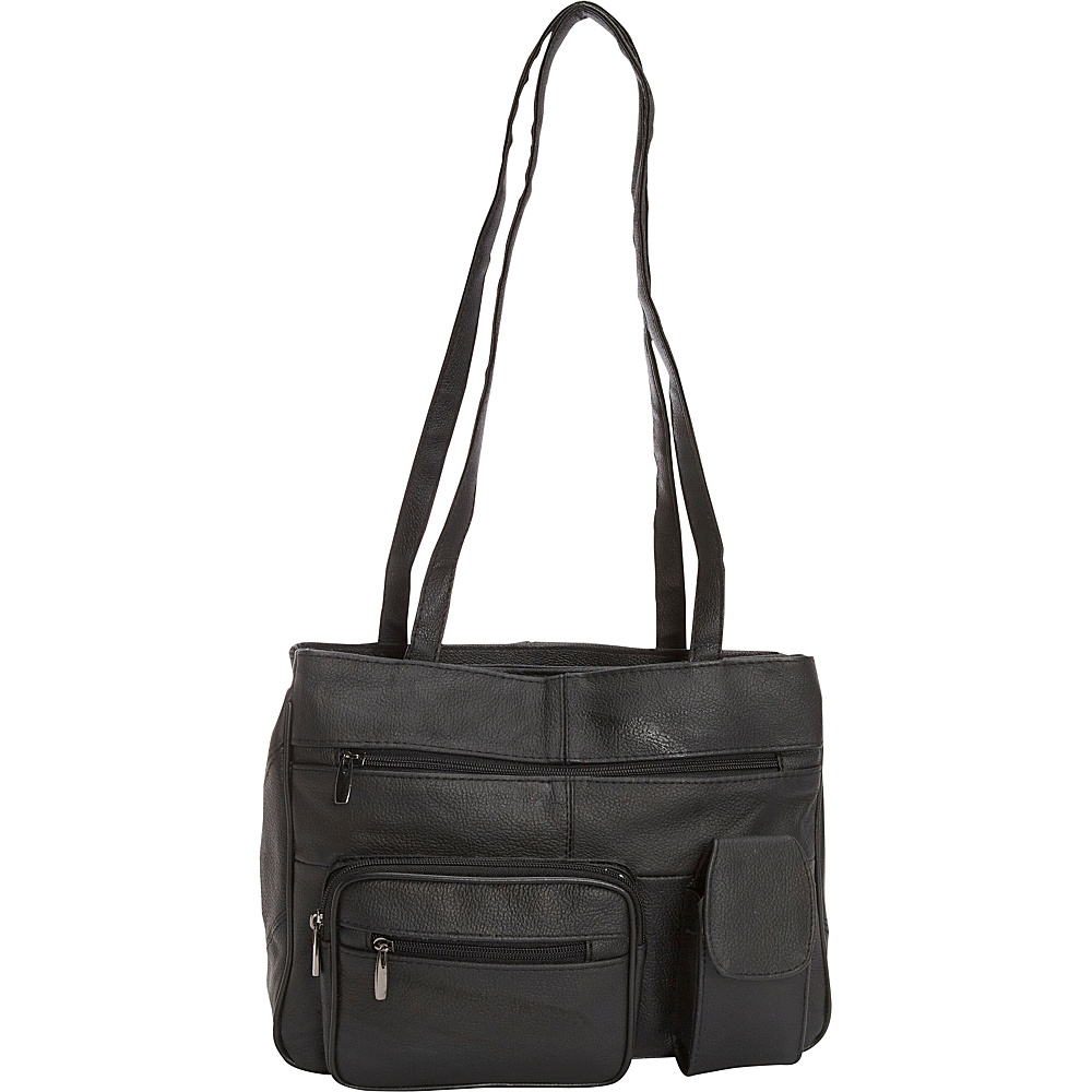 R R Collections Leather Tote with Zip Around Pocket Black R R Collections Leather Handbags