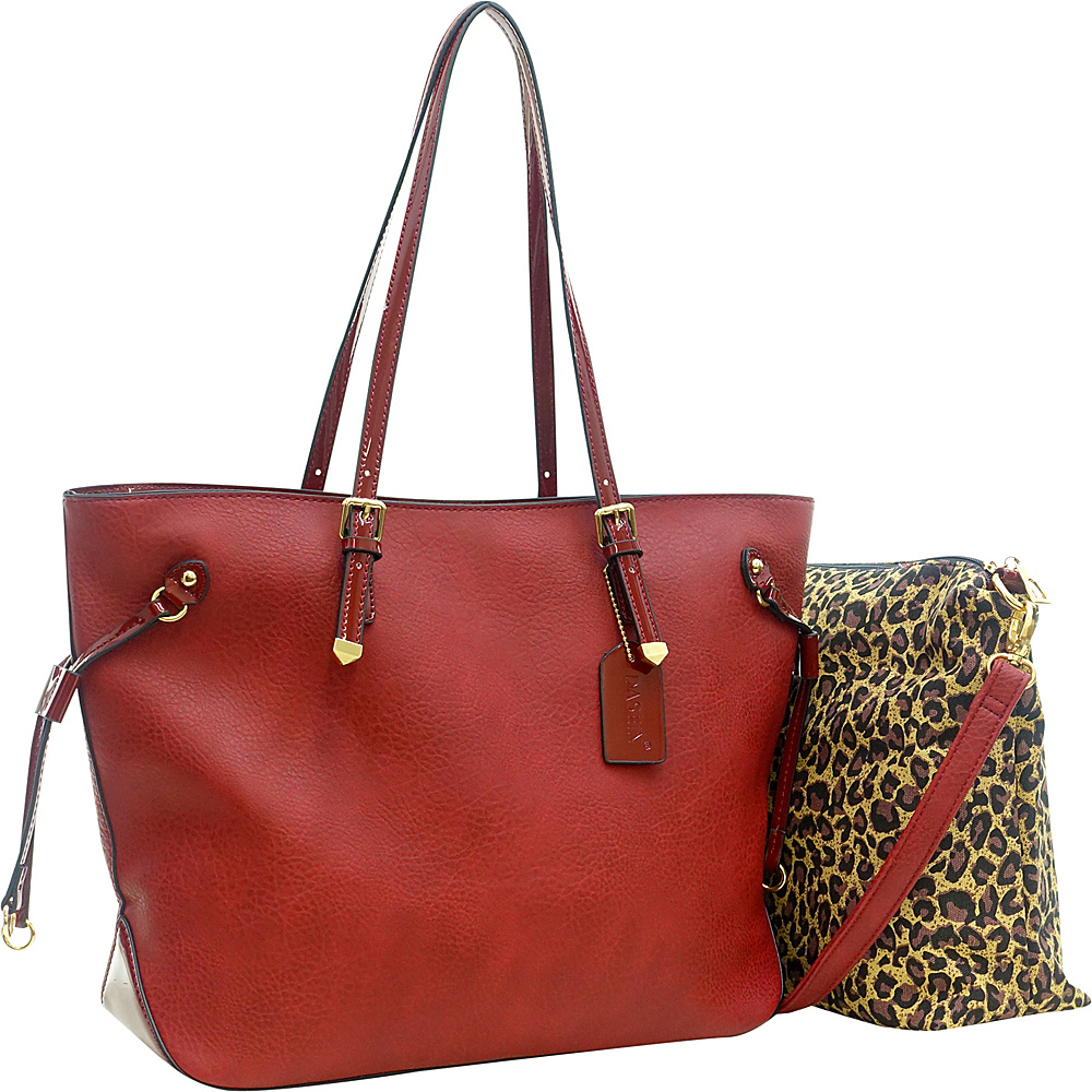 Dasein 2 in 1 Patent Faux Leather Trim Tote Red Dasein Manmade Handbags