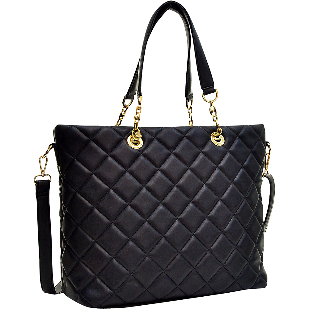 Dasein Quilted Tote with Chain Handles Black Dasein Manmade Handbags