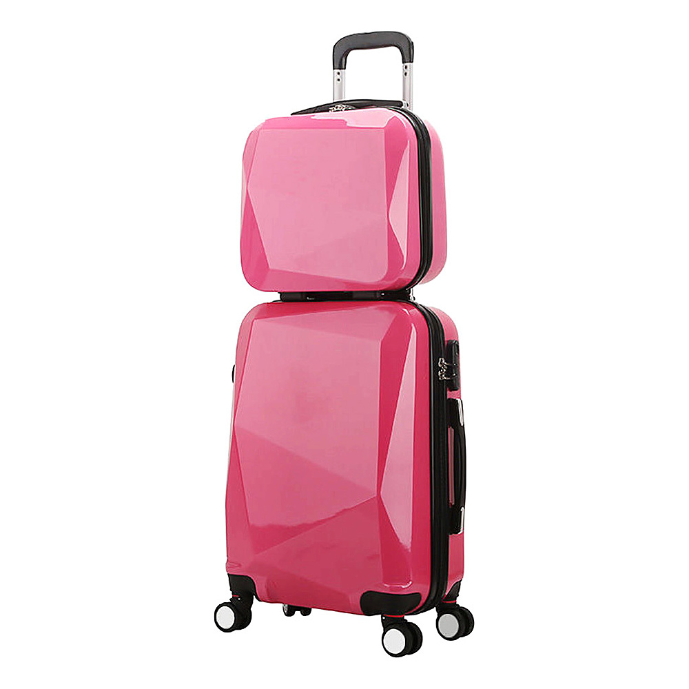 World Traveler Diamond 2 Piece Carry on Spinner Luggage Set Pink World Traveler Luggage Sets