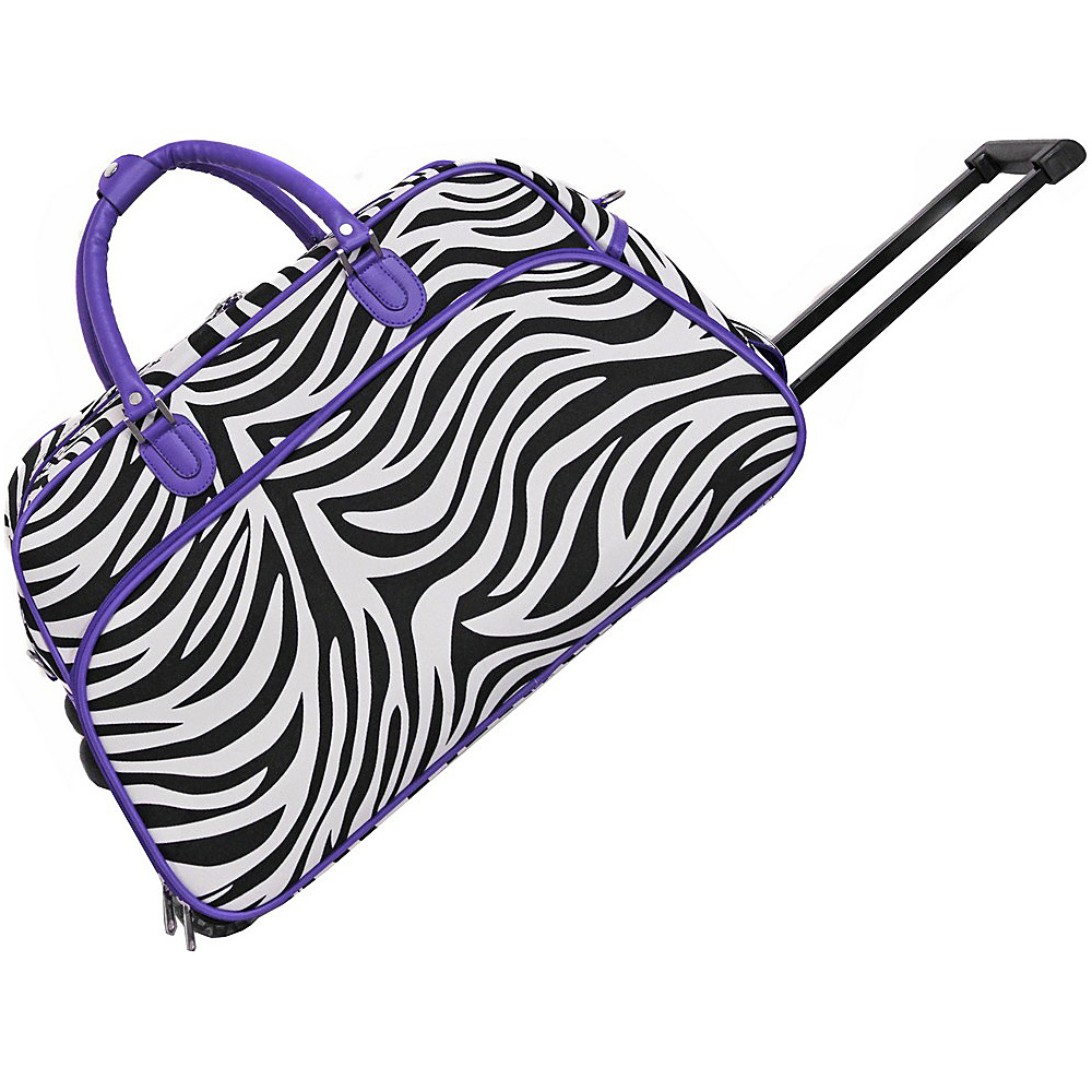 World Traveler Zebra 21 Rolling Duffel Bag Light Purple Trim Zebra World Traveler Rolling Duffels