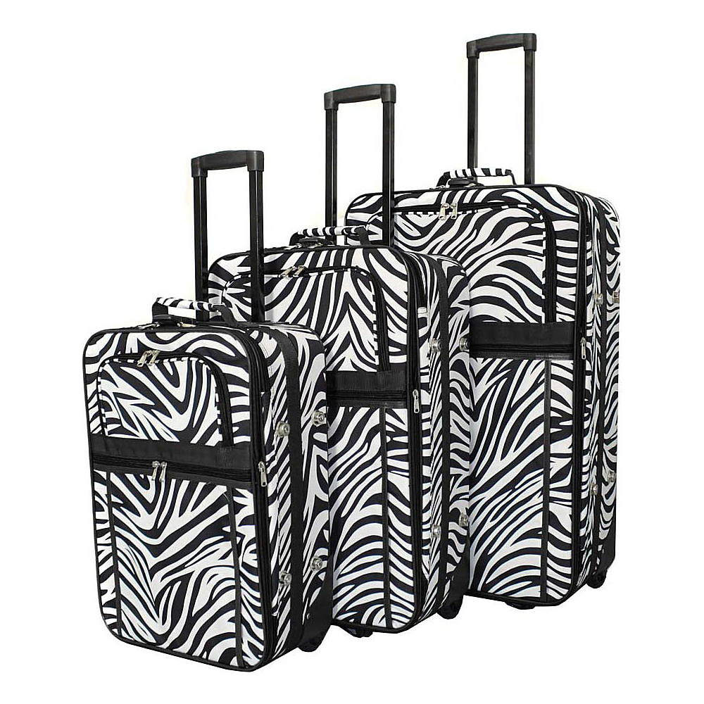 World Traveler Zebra 3 Piece Expandable Upright Luggage Set Black Trim Zebra World Traveler Luggage Sets