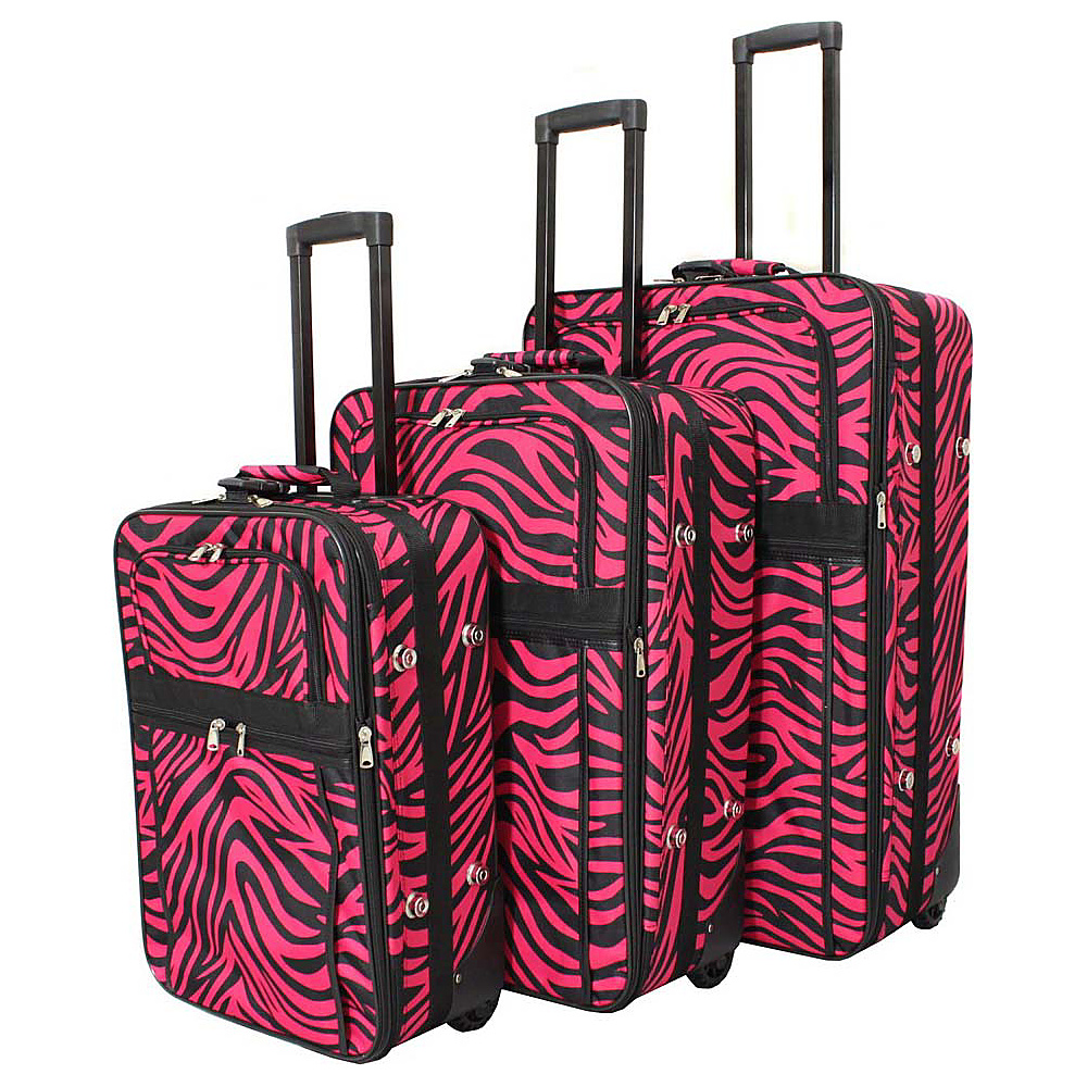 World Traveler Zebra 3 Piece Expandable Upright Luggage Set Fuchsia Black Zebra World Traveler Luggage Sets