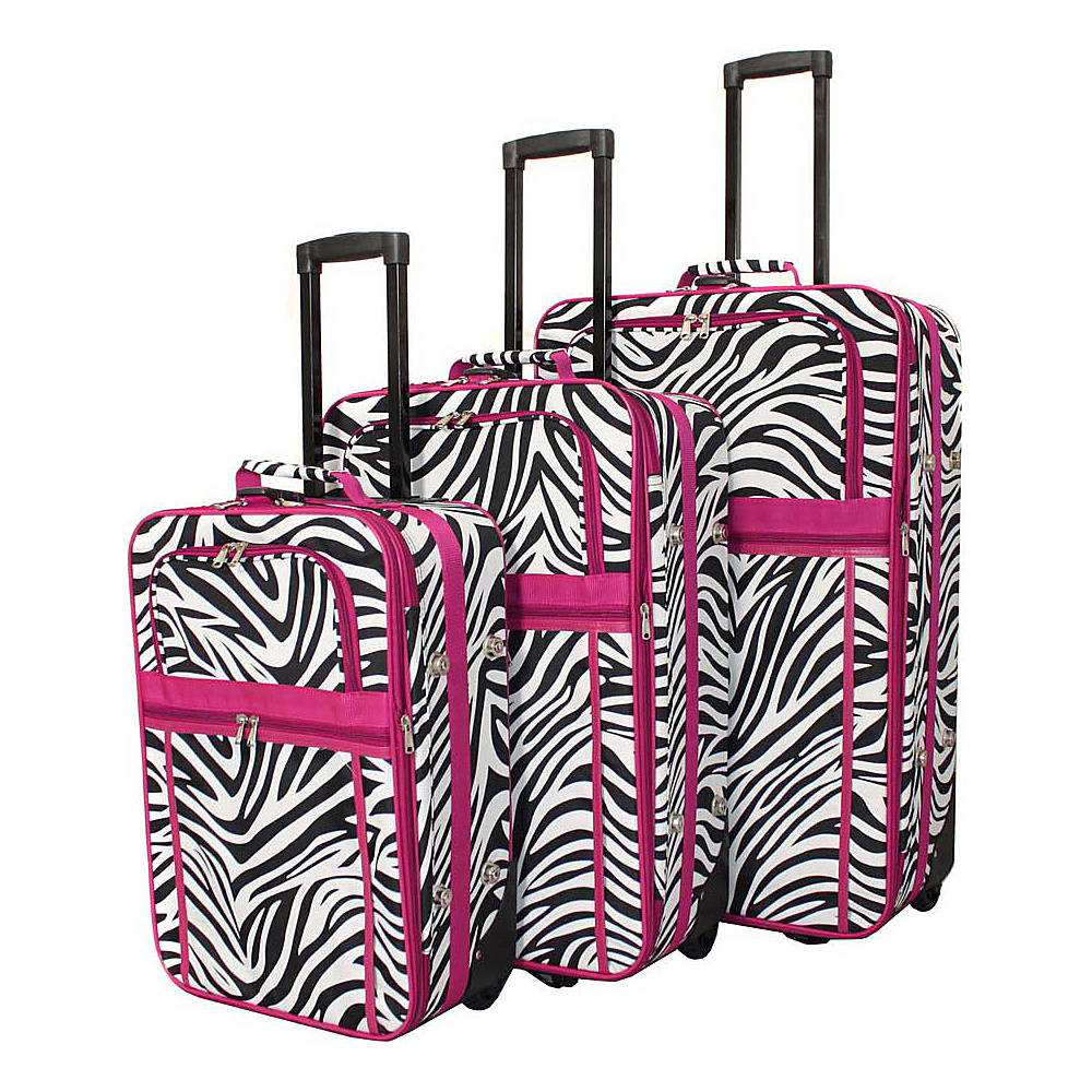 World Traveler Zebra 3 Piece Expandable Upright Luggage Set Pink Trim Zebra World Traveler Luggage Sets