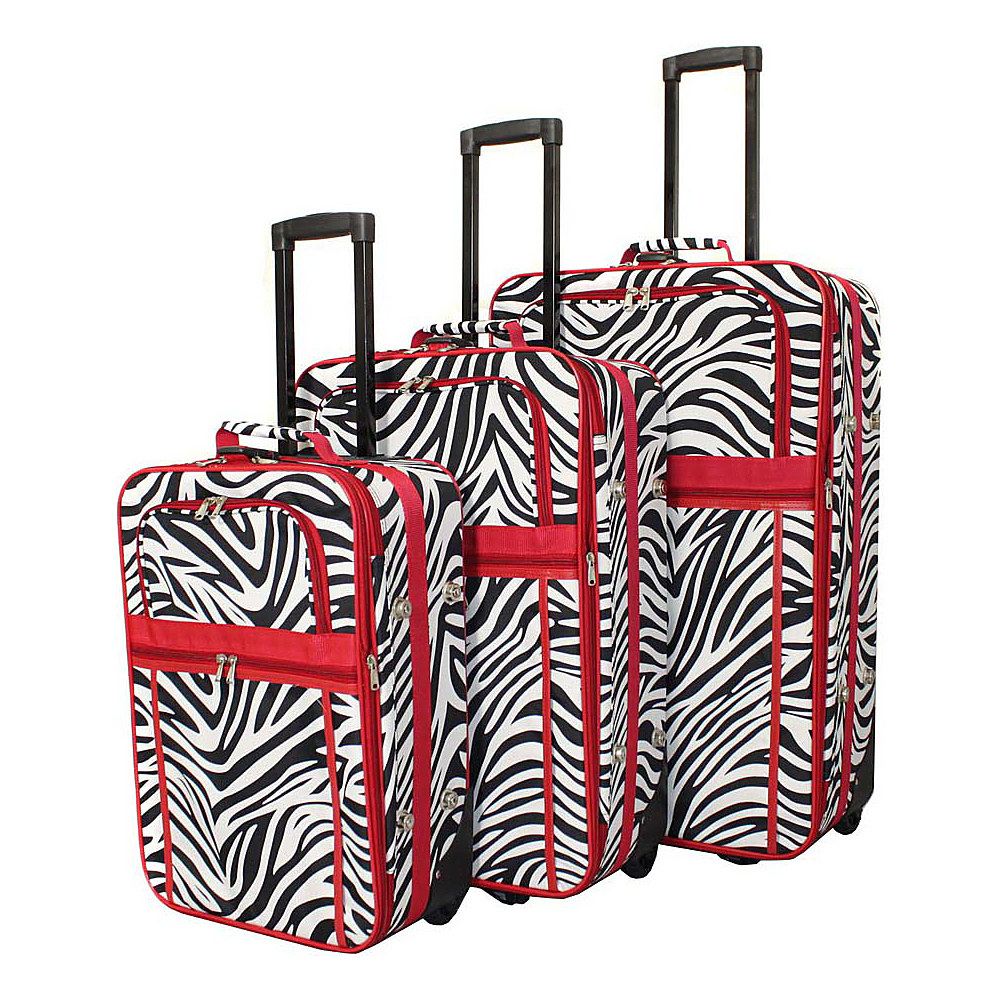 World Traveler Zebra 3 Piece Expandable Upright Luggage Set Red Trim Zebra World Traveler Luggage Sets