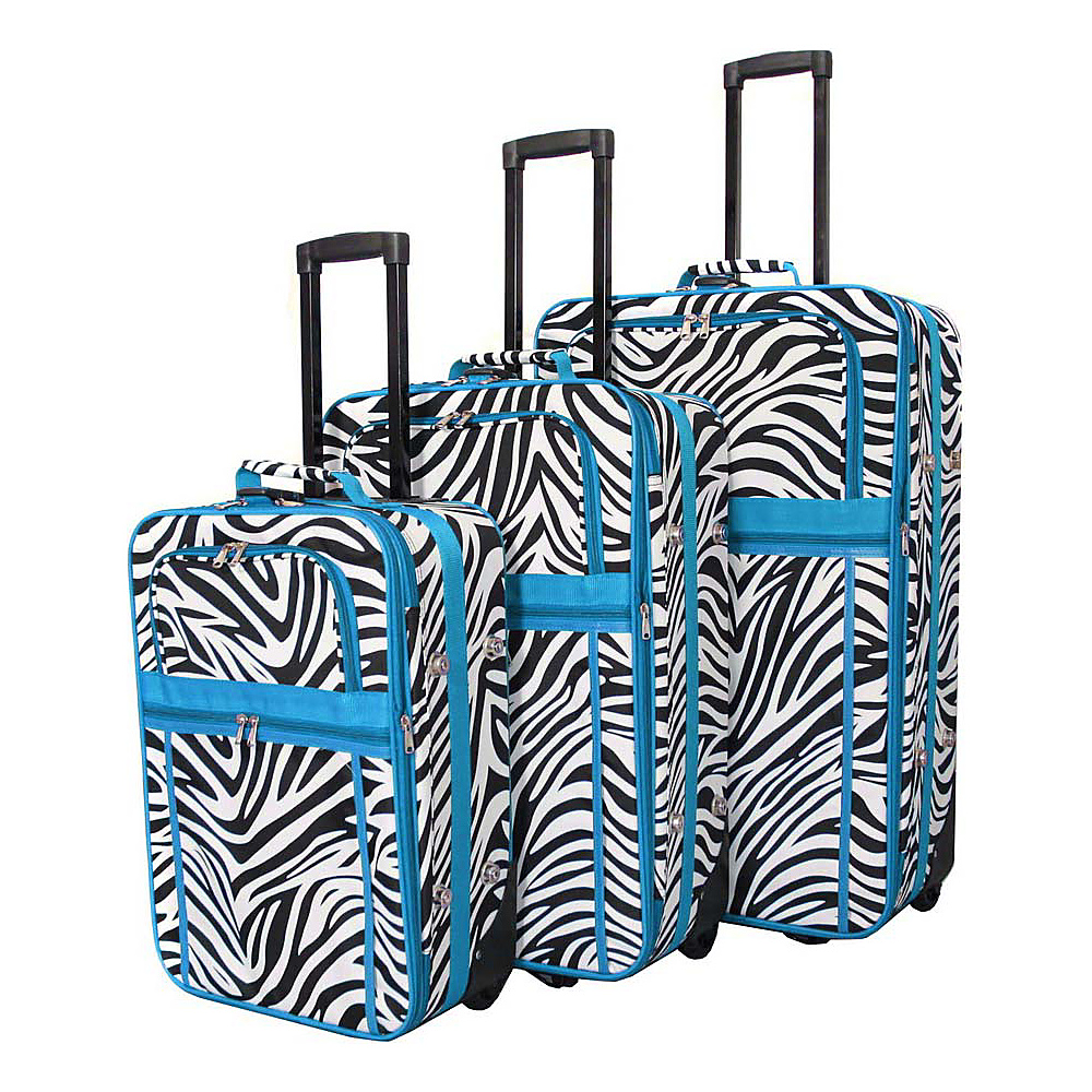 World Traveler Zebra 3 Piece Expandable Upright Luggage Set Teal Trim Zebra World Traveler Luggage Sets