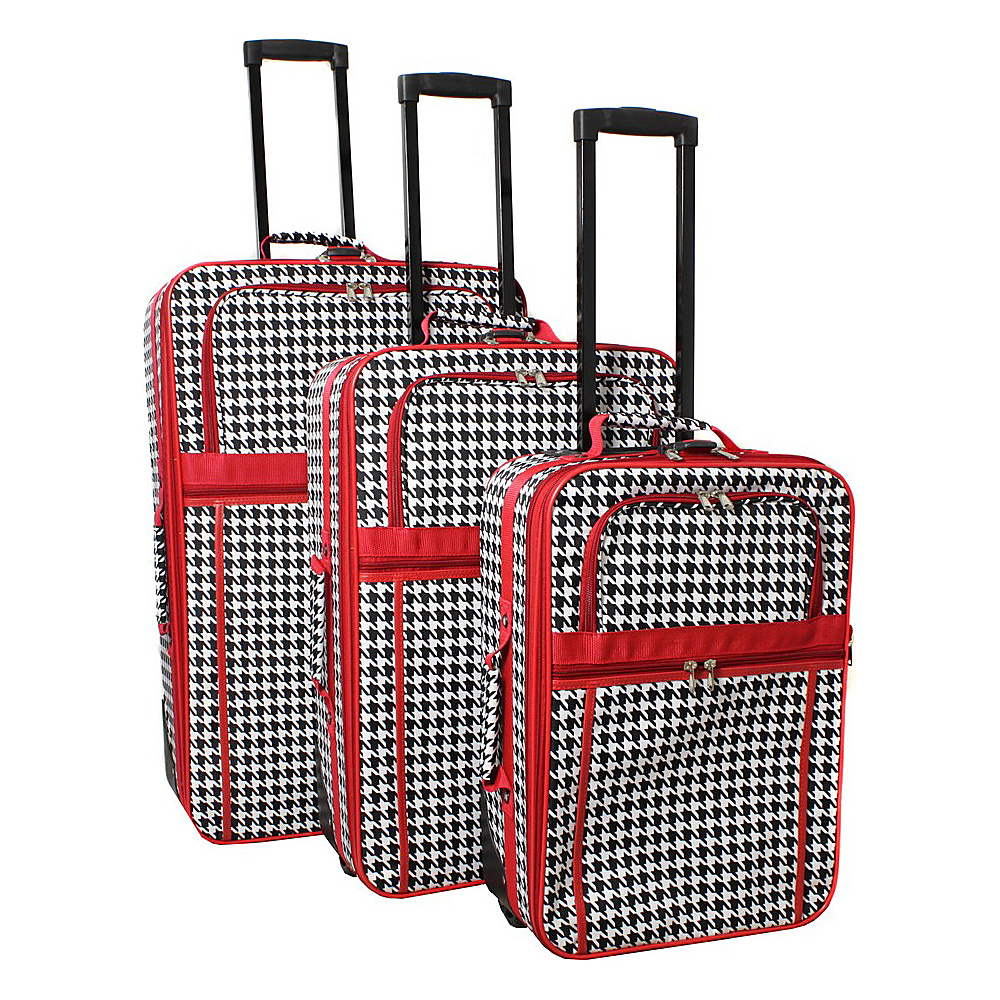 World Traveler Houndstooth 3 Piece Expandable Upright Luggage Set Red Trim Houndstooth World Traveler Luggage Sets