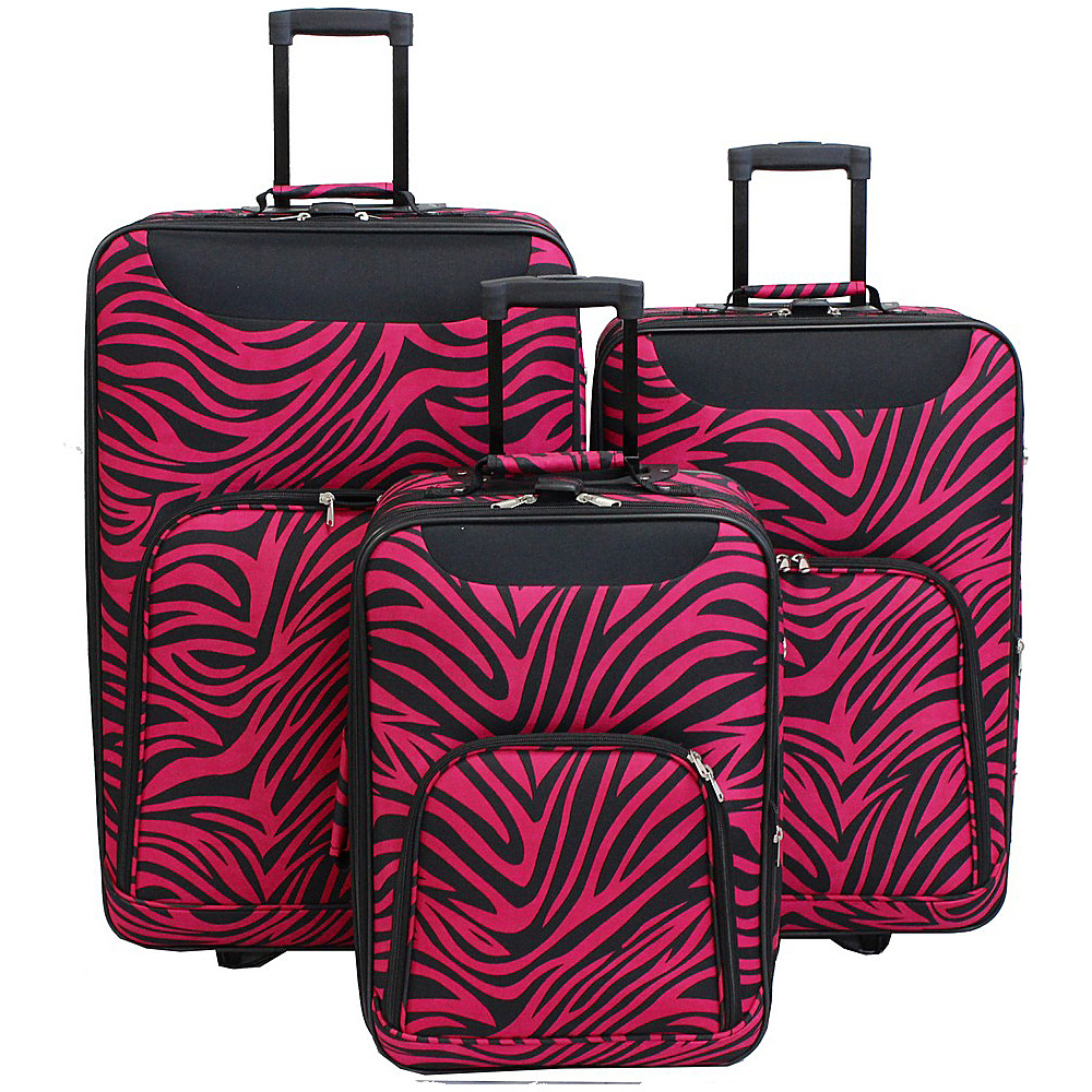 World Traveler Vogue Collection 3 Piece Wheeled Luggage Set Fuchsia Black Zebra World Traveler Luggage Sets