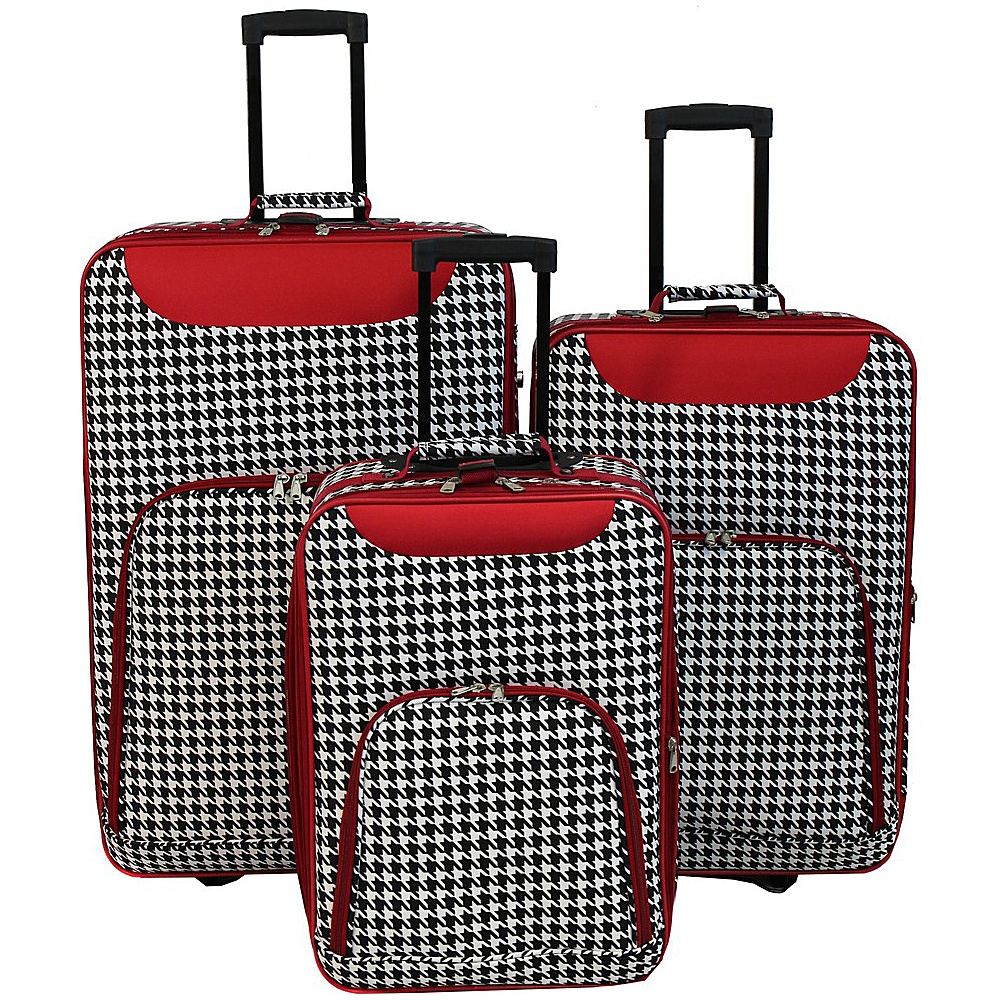 World Traveler Vogue Collection 3 Piece Wheeled Luggage Set Red Trim Houndstooth World Traveler Luggage Sets