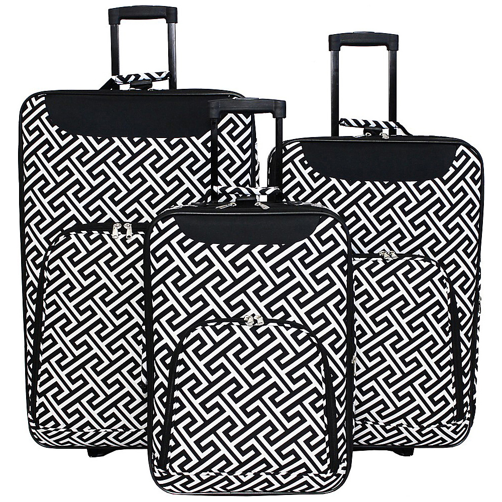 World Traveler Vogue Collection 3 Piece Wheeled Luggage Set Black White Geometric World Traveler Luggage Sets