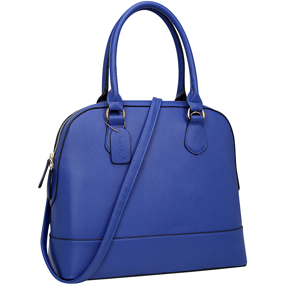 Dasein Faux Leather Dome Zip Around Satchel Blue Dasein Manmade Handbags