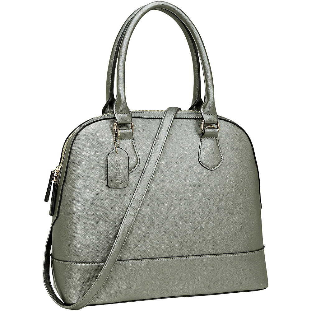 Dasein Faux Leather Dome Zip Around Satchel Grey Dasein Manmade Handbags